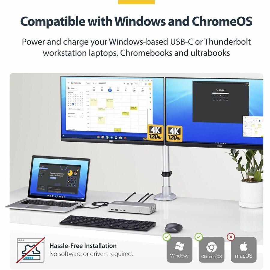 StarTech.com Dual-Monitor USB4 Docking Station, Dual 4K 120Hz or Single 8K 60Hz HDMI, 100W Laptop Charging, 2.5GbE, Driverless USB-C Dock - 155NA-USB4-DOCK