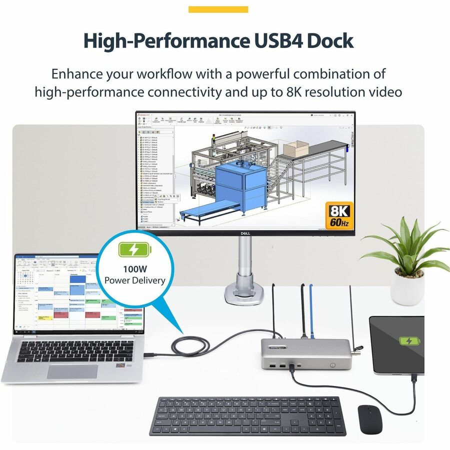 StarTech.com Dual-Monitor USB4 Docking Station, Dual 4K 120Hz or Single 8K 60Hz HDMI, 100W Laptop Charging, 2.5GbE, Driverless USB-C Dock - 155NA-USB4-DOCK
