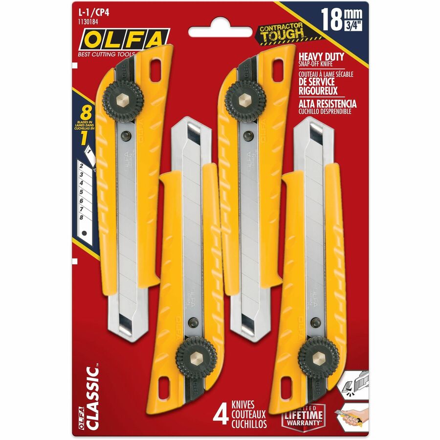 Olfa Classic Heavy Duty Ratchet-Lock Utility Knife, 4-Pack - 1130184
