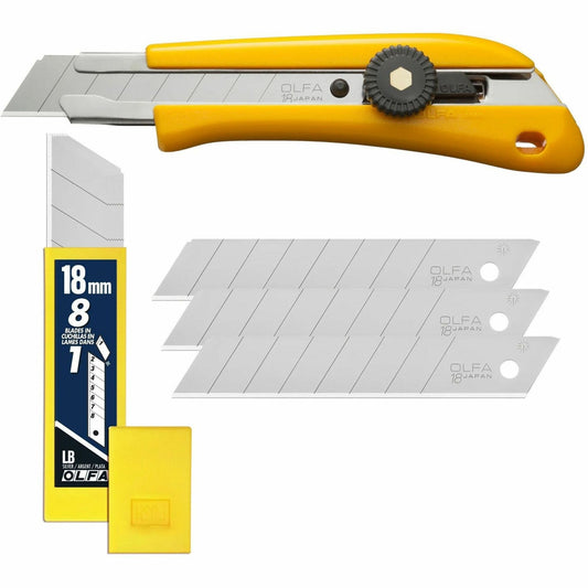 Olfa 18mm BN-L Ratchet Lock Utility Knife With a 10-Pack of Silver Snap Blades