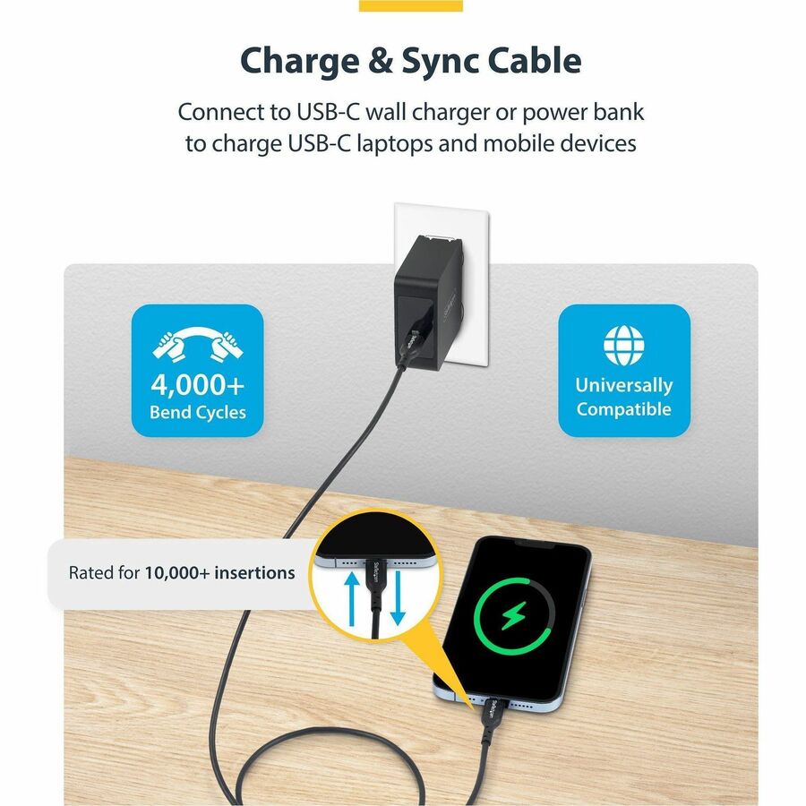 StarTech.com 6ft (1.8m) USB-C Charging Cable, USB 2.0 Type-C Laptop Charger Cord, 60W Power Delivery, TPE Jacket, Data Transfer Cable - USB2CC6FBKE