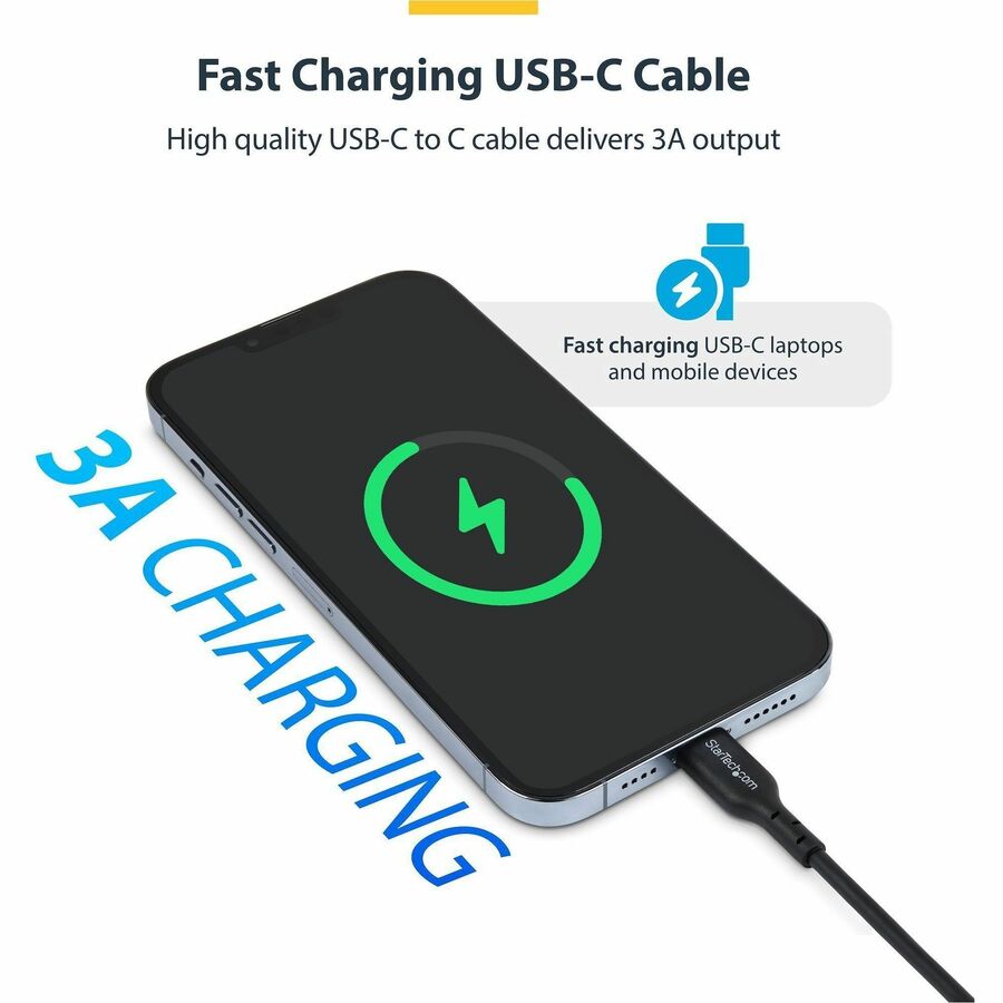 StarTech.com 6ft (1.8m) USB-C Charging Cable, USB 2.0 Type-C Laptop Charger Cord, 60W Power Delivery, TPE Jacket, Data Transfer Cable - USB2CC6FBKE