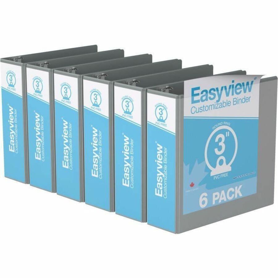 Davis Group Easyview Premium, Round Ring, Customizable, View Binder, 6 Pack (Grey, 3") - 8414-07-06