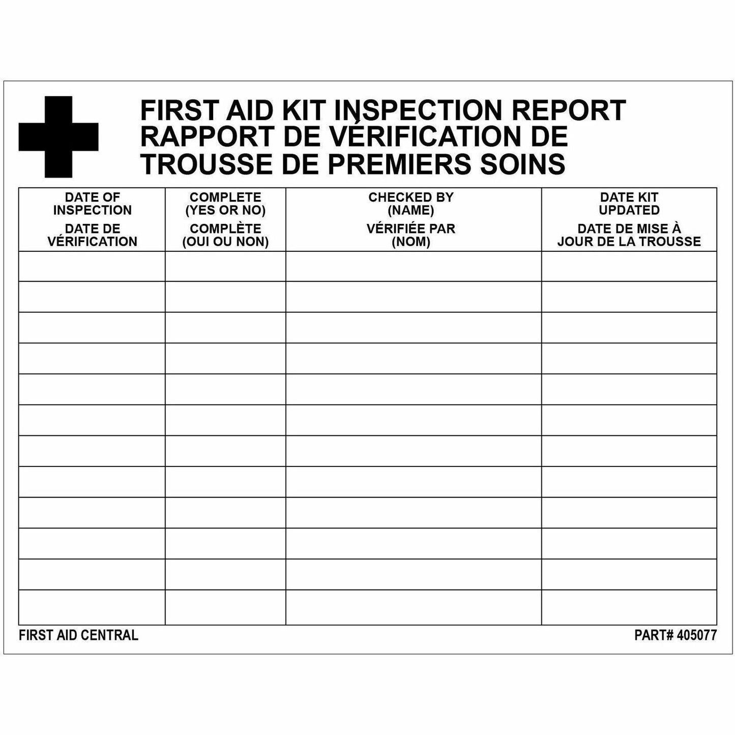 First Aid Central Inspection Report Card (Sticker), 14x11cm