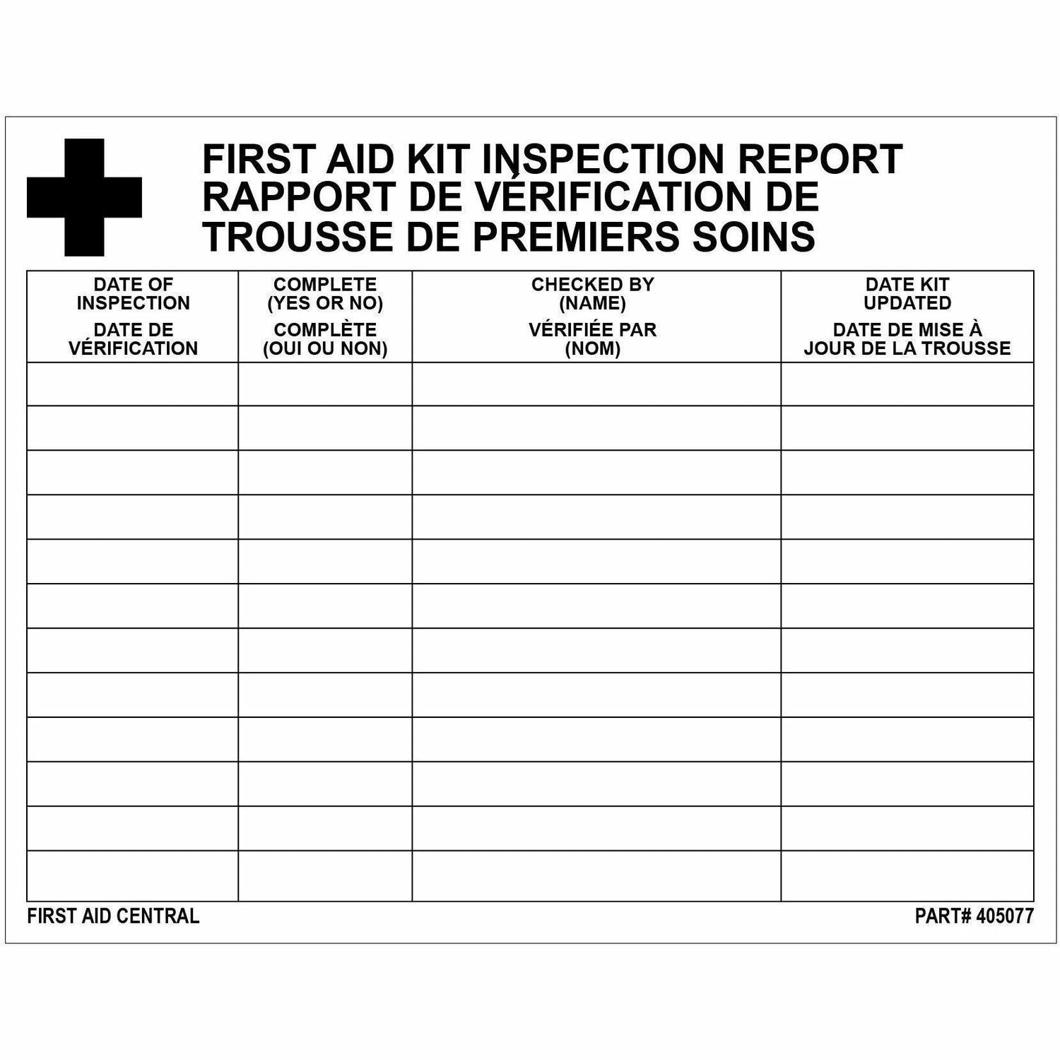 First Aid Central Inspection Report Card (Sticker), 14x11cm