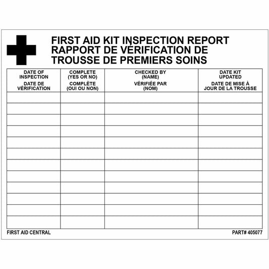 First Aid Central Inspection Report Card (Sticker), 14x11cm