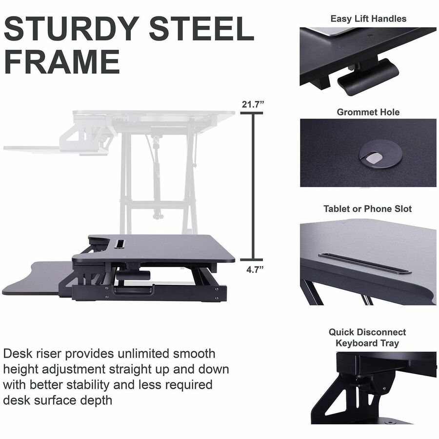 Rocelco 43" Sit-to-Stand Hi-Lift Adjustable Desk Riser - RVADRB43