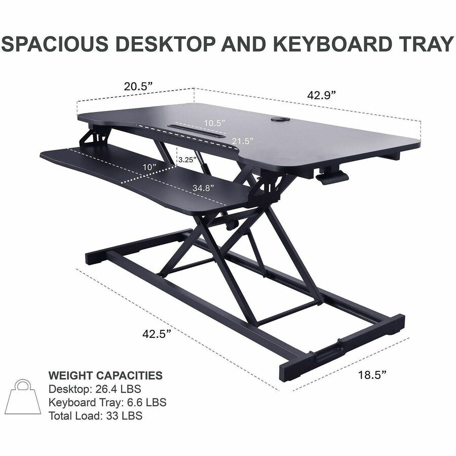 Rocelco 43" Sit-to-Stand Hi-Lift Adjustable Desk Riser - RVADRB43