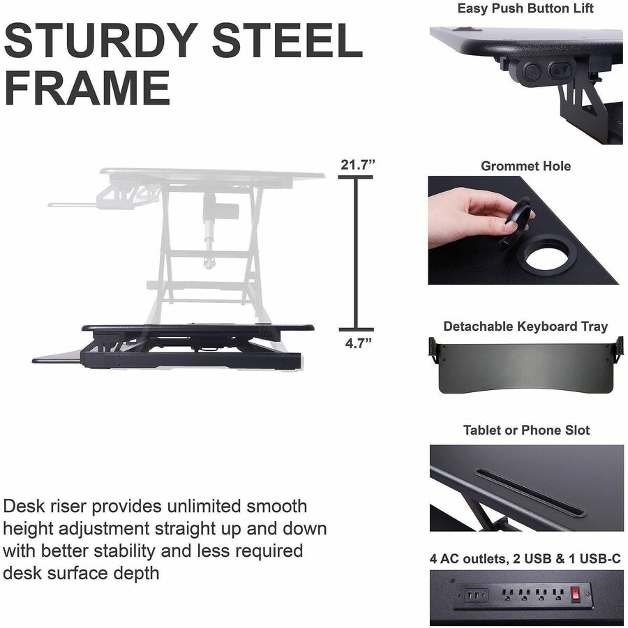Rocelco Electric Desk Riser 46" Wide with AC-USB - R EDRB-46