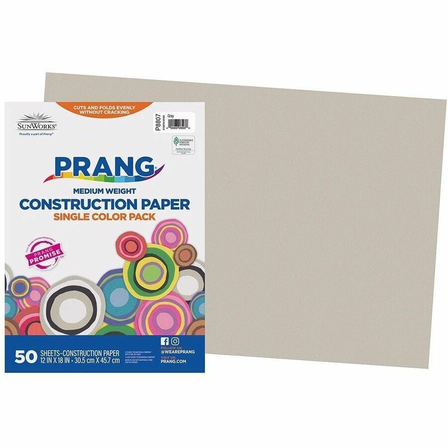 Prang Construction Paper, Gray, 12" x 18" , 50 Sheets