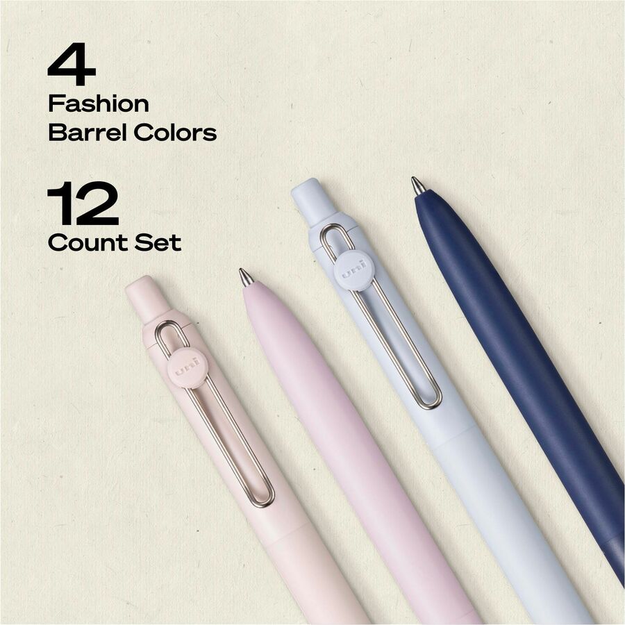 uniball™ Zento Retractable Liquid Gel Pens, 0.7mm Medium Point, Black Ink, Muted Barrel Colors, 12 Count - 70663