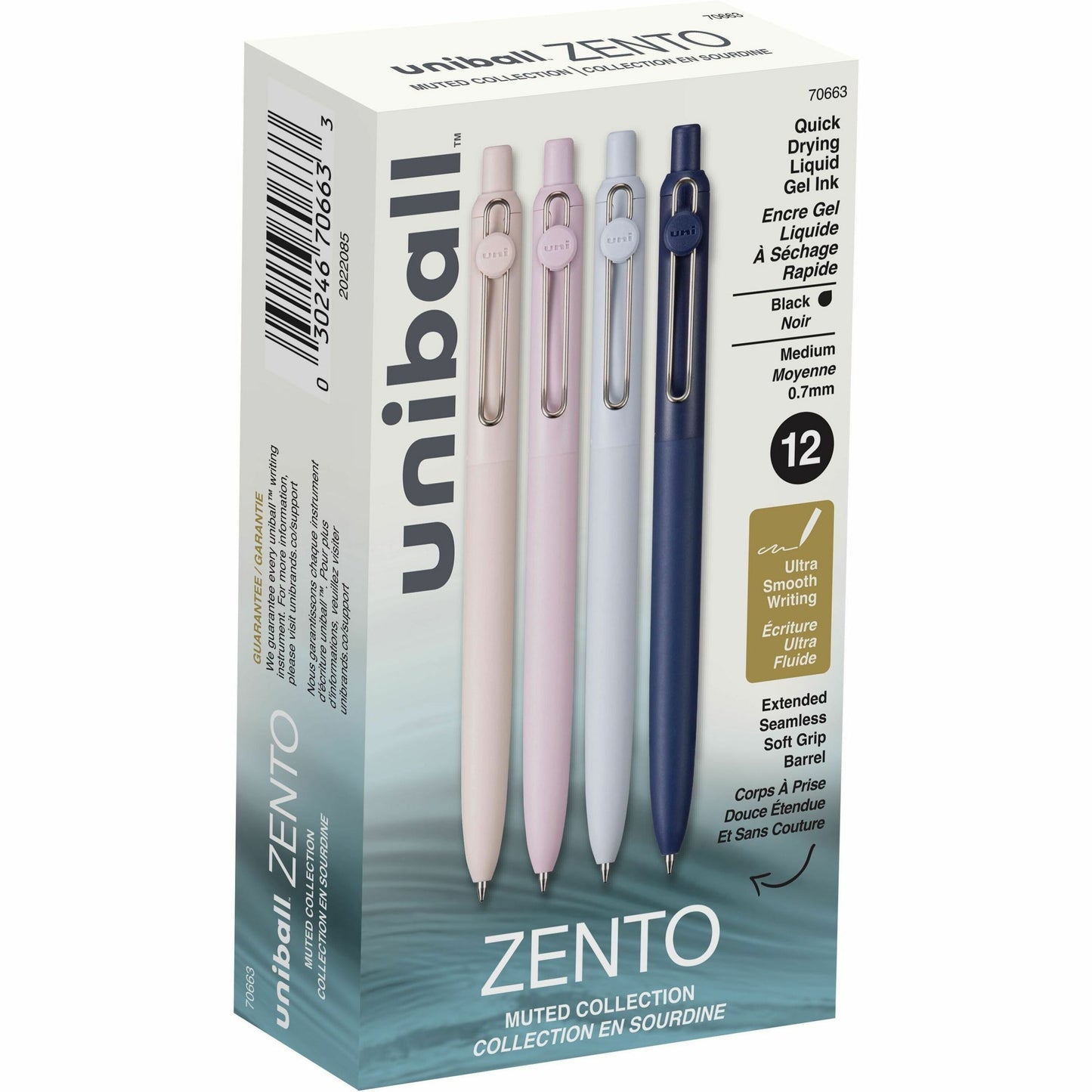 uniball™ Zento Retractable Liquid Gel Pens, Medium Point (0.7mm), Muted, Black, Dozen