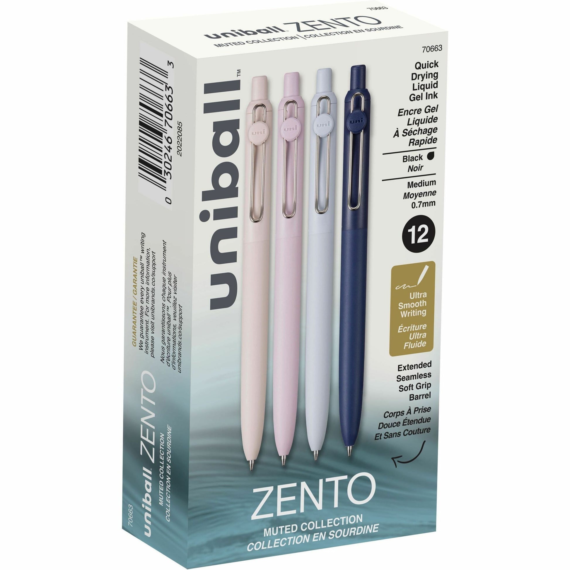 uniball™ Zento Retractable Liquid Gel Pens, Medium Point (0.7mm), Muted, Black, Dozen