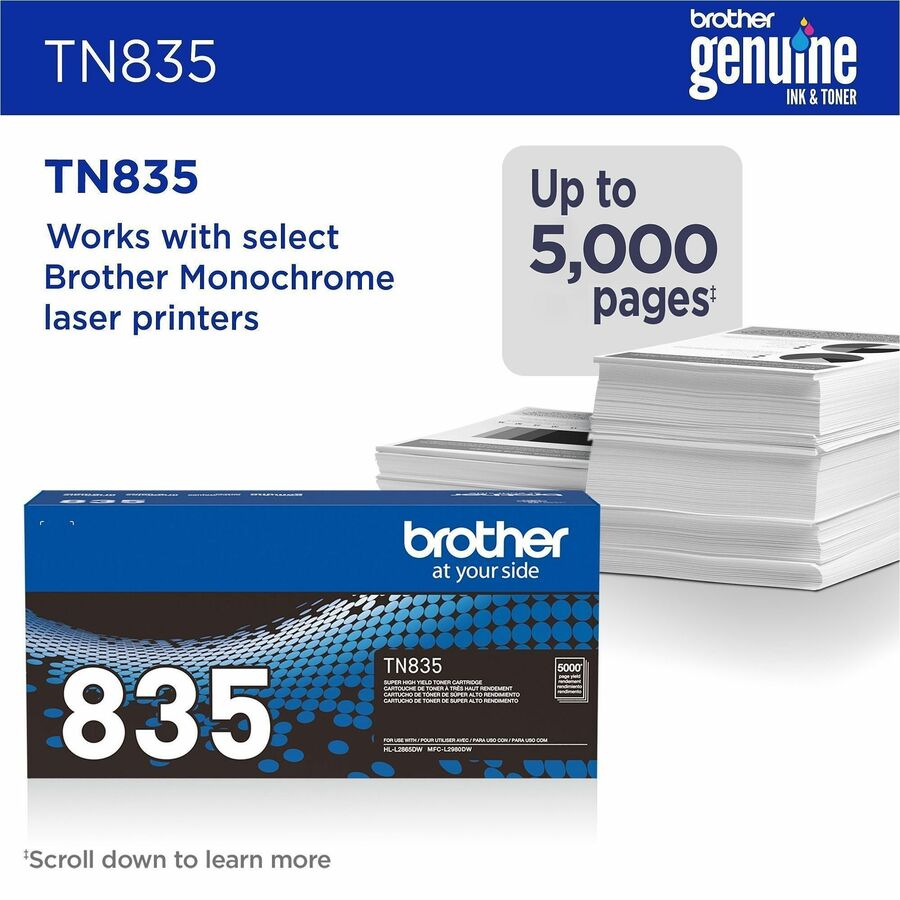 Brother TN835 Original Super High Yield Laser Toner Cartridge - Black - 1 Each - TN835