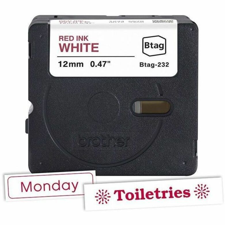 Brother P-touch BTAG-232 Red on White Label Tape - BTAG232