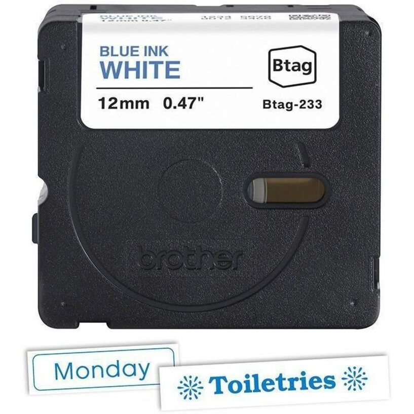 Brother P-touch BTAG-233 Blue on White Label Tape - BTAG233