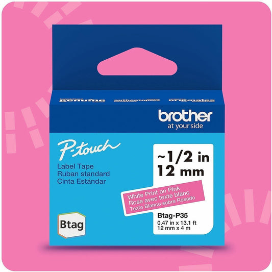 Brother P-touch BTAG-P35 White on Pink Label Tape