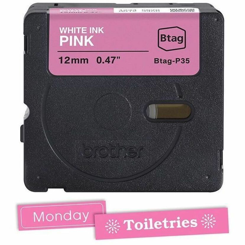 Brother P-touch BTAG-P35 White on Pink Label Tape - BTAGP35