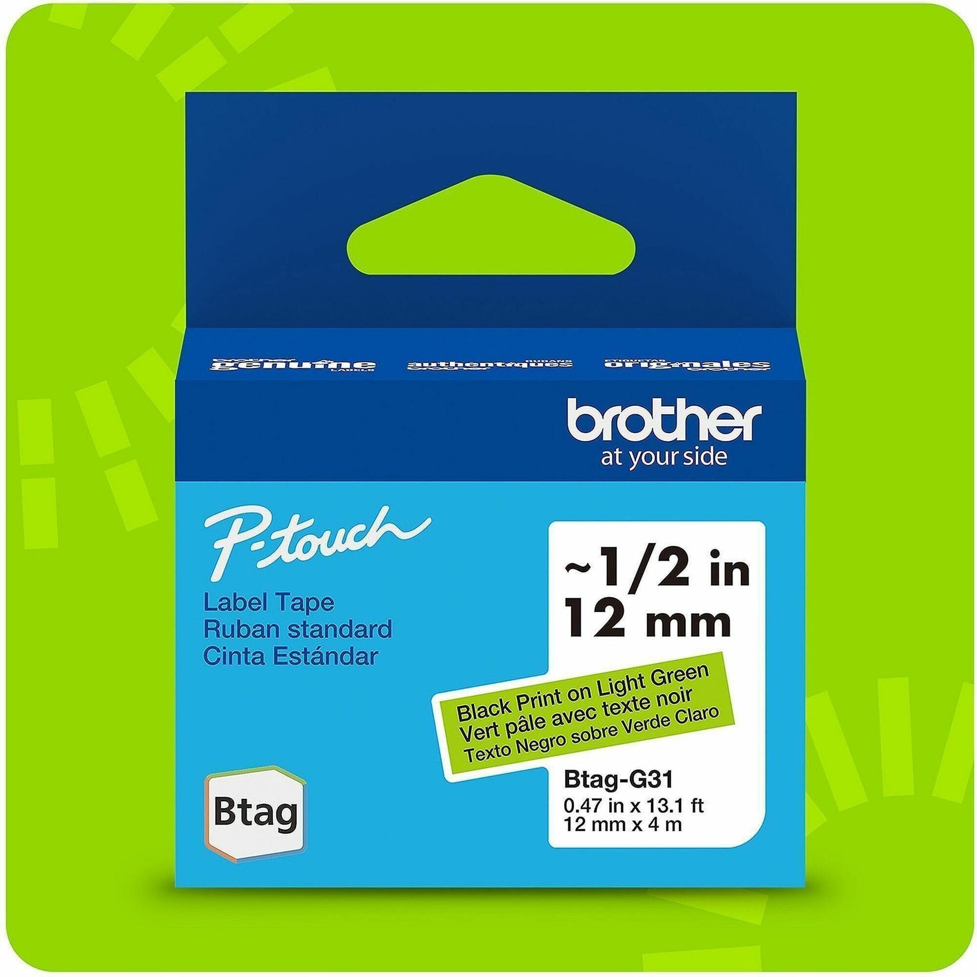 Brother P-touch BTAG-G31 Black on Light Green Label Tape