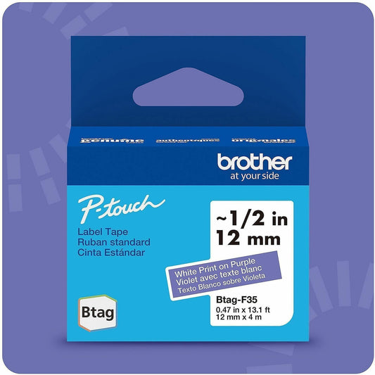 Brother P-touch BTAG-F35 White on Purple Label Tape