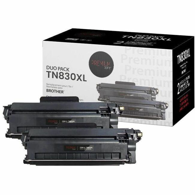 Premium Tone Laser Toner Cartridge - Box - Alternative for Brother TN830XL - Black - 2 / Pack