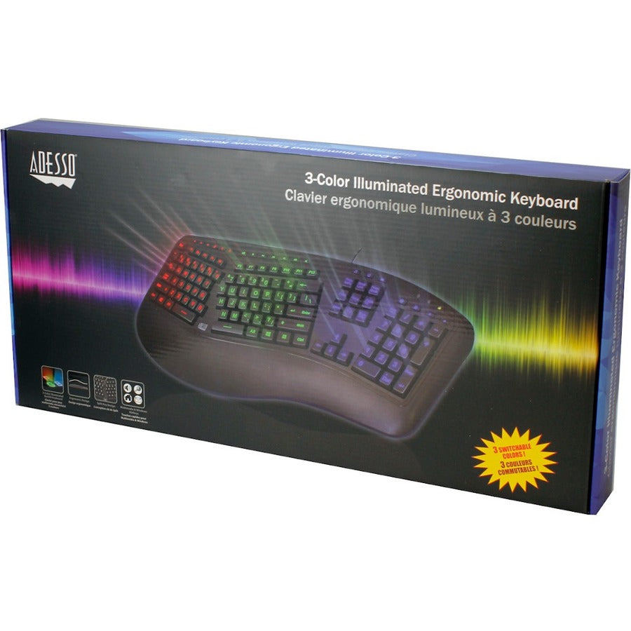 Adesso AKB-150EB Color Illuminated Ergonomic Keyboard - AKB-150EB-FR