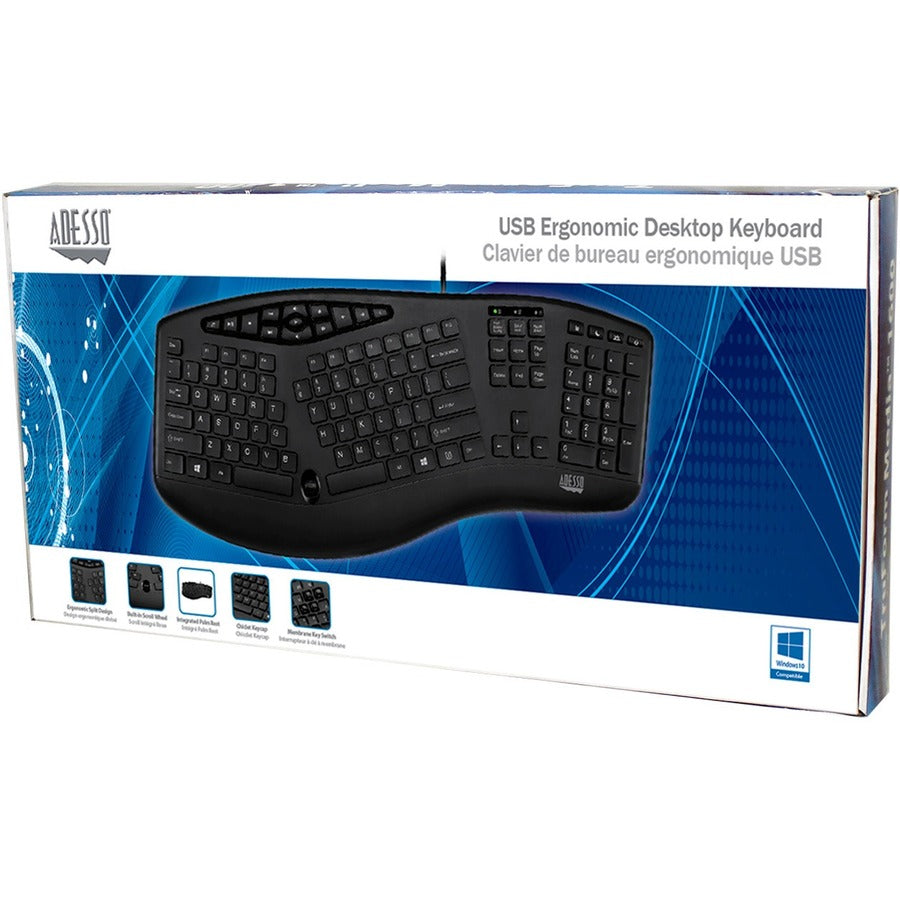 Adesso AKB-160UB TruForm Ergonomic Desktop Keyboard - AKB-160UB-FR