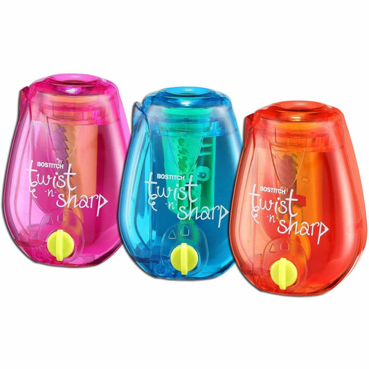 Bostitch Twist-n-Sharp Kids Pencil Sharpener, Assorted Colors