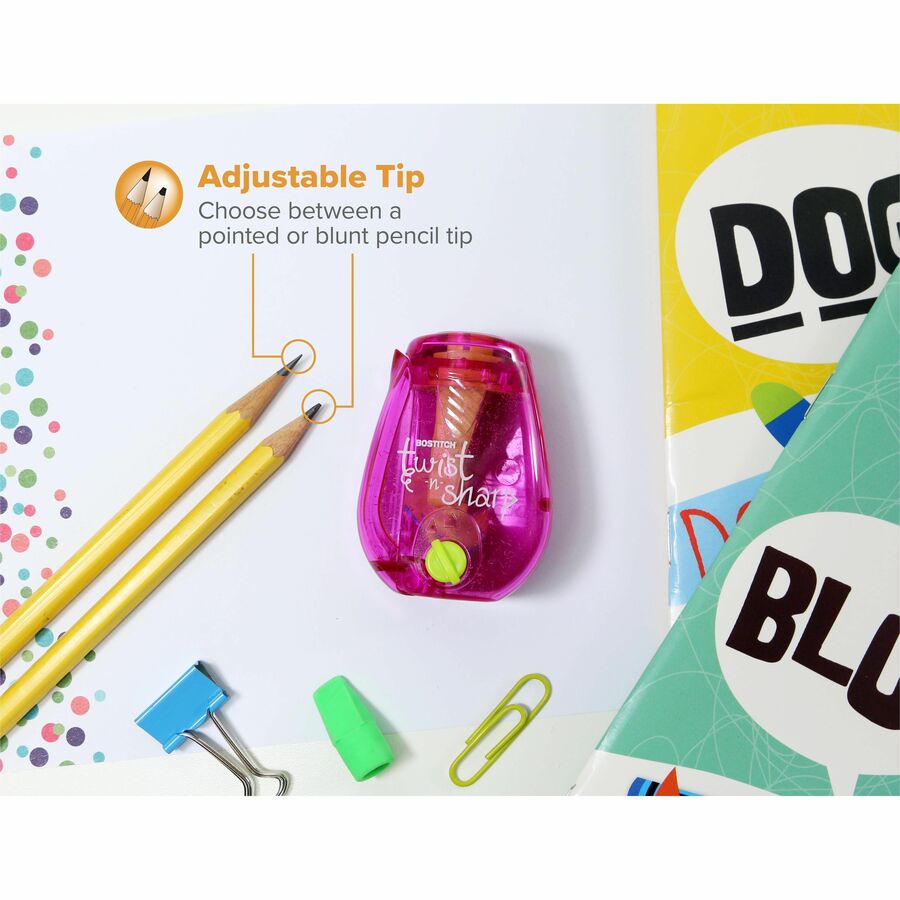 Bostitch Twist-n-Sharp Kids Pencil Sharpener, Assorted Colors - PS1-ADJ