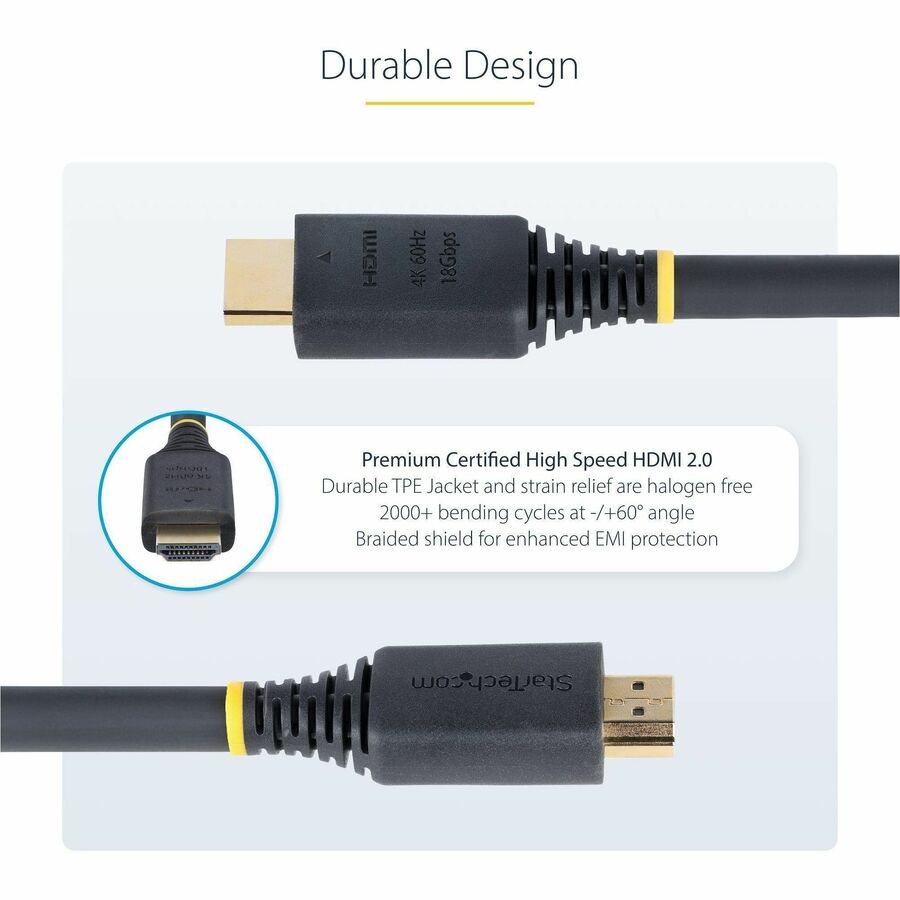 StarTech.com 20ft (6m) Premium Certified High Speed HDMI Cable, 4K 60Hz/1440p 144Hz, 18Gbps, UHD HDMI 2.0 Cord, TPE Jacket - HDMI2-CABLE-4K60-20F