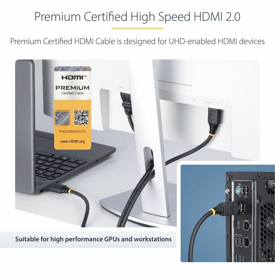 StarTech.com 20ft (6m) Premium Certified High Speed HDMI Cable, 4K 60Hz/1440p 144Hz, 18Gbps, UHD HDMI 2.0 Cord, TPE Jacket - HDMI2-CABLE-4K60-20F