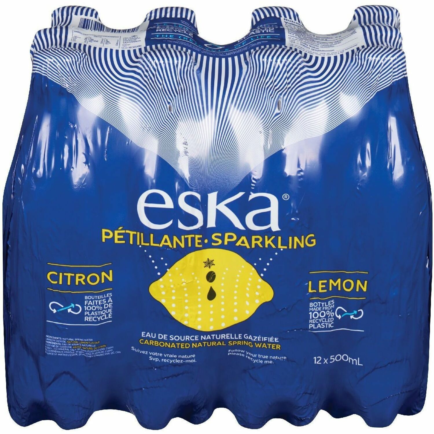 ESKA Sparkling Spring Water with Natural Lemon Flavour, 12/Pack
