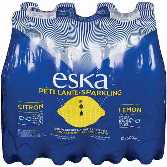 ESKA Sparkling Spring Water with Natural Lemon Flavour, 12/Pack