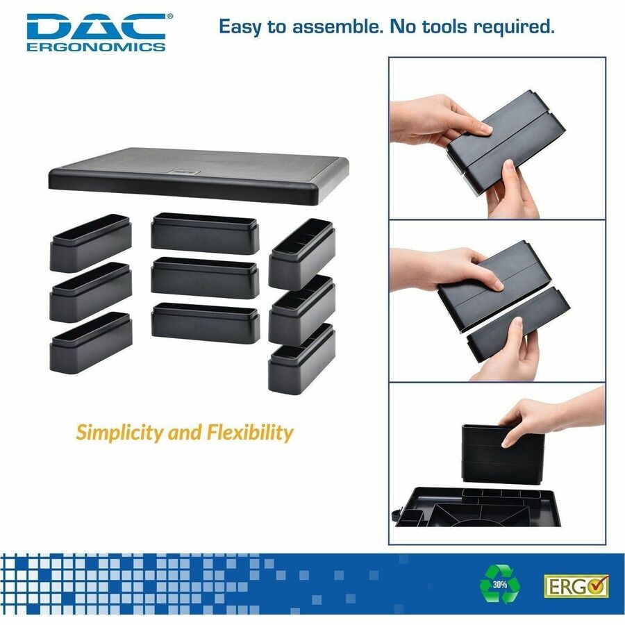DAC&reg; Stax MP-107x2 Ergonomic Height-Adjustable Monitor Riser/Laptop Stand, Black, 2 Pack - 02160