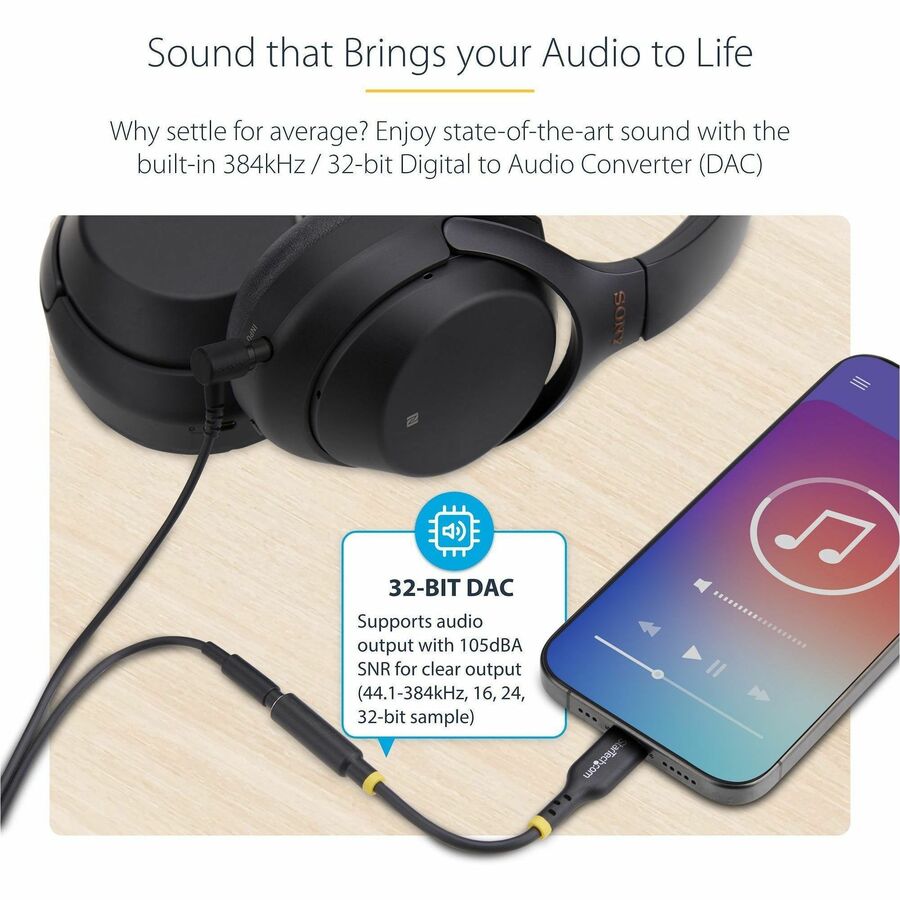 StarTech.com 5in (12.7cm) USB-C Audio Adapter to 3.5mm Headphone/Headset Jack, USB Type-C Aux Dongle, 32-bit DAC, For Laptop/Phone/Tablet - USBCAUDIO2