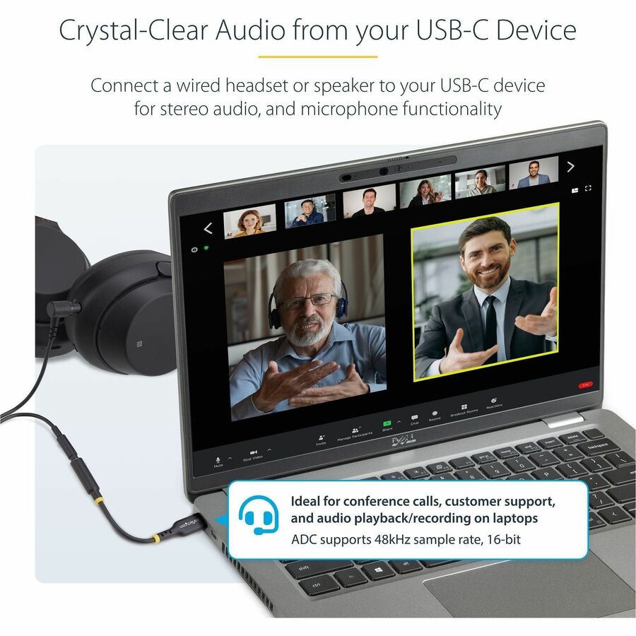 StarTech.com 5in (12.7cm) USB-C Audio Adapter to 3.5mm Headphone/Headset Jack, USB Type-C Aux Dongle, 32-bit DAC, For Laptop/Phone/Tablet - USBCAUDIO2