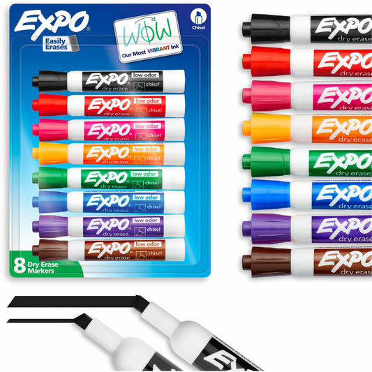 Expo Low Odour Dry Erase Markers Chisel Tip Assorted Colours 8/pkg