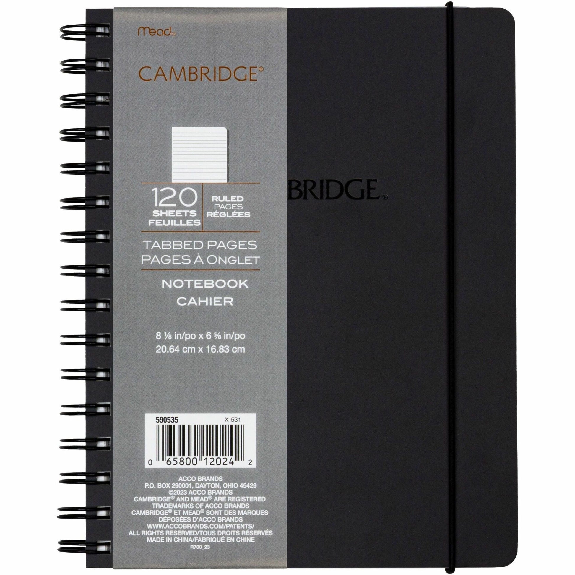 Cambridge Tabbed Notebook, Small, black, 8x6