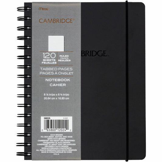 Cambridge Tabbed Notebook, Small, black, 8x6