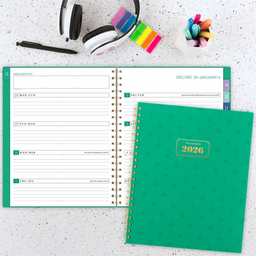 At-A-Glance Badge Weekly/Monthly Planner, 11" x 9" , Bilingual, Green - 1753G-905F-26