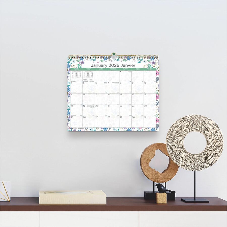 Blueline Wildflowers Monthly Wall Calendar. 15" x 12" , Bilingual - C171113B