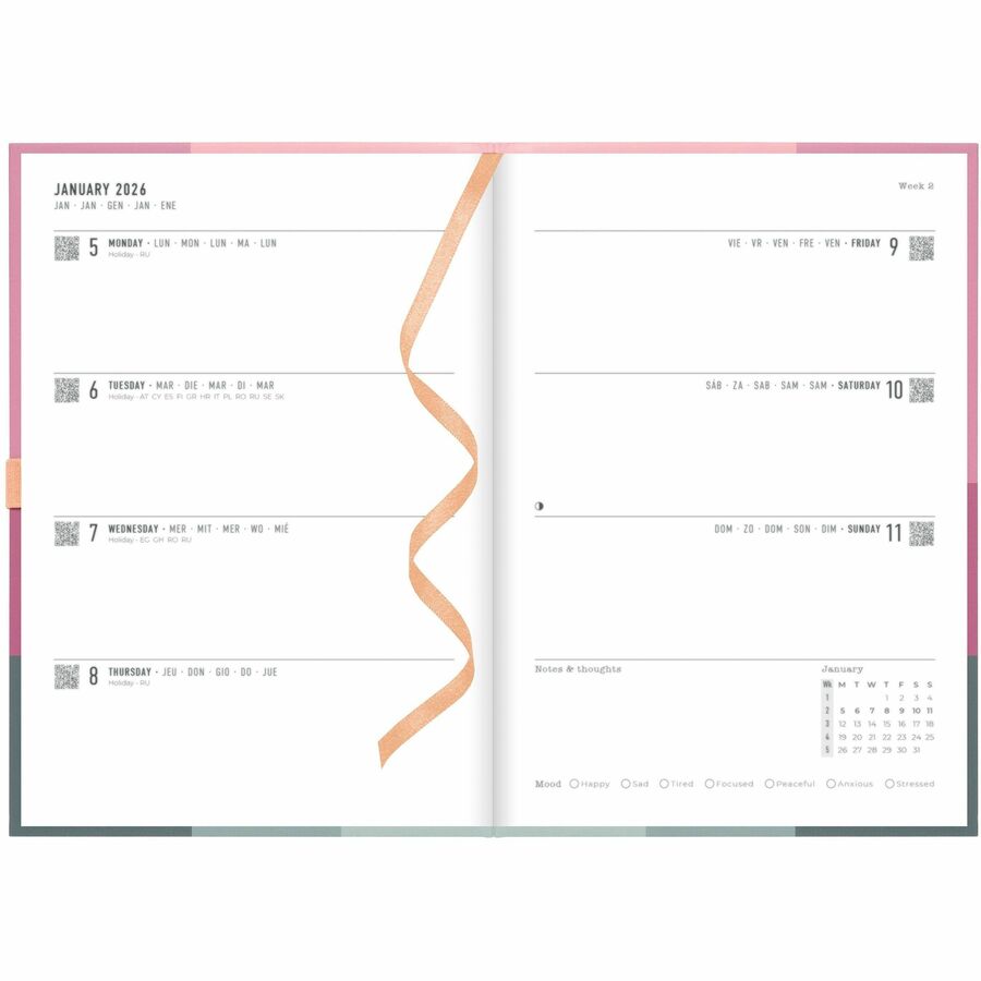 Letts Gradient Weekly/Monthly Planner, 8-1/4" x 5-7/8" , Multilingual, Rose - C082570