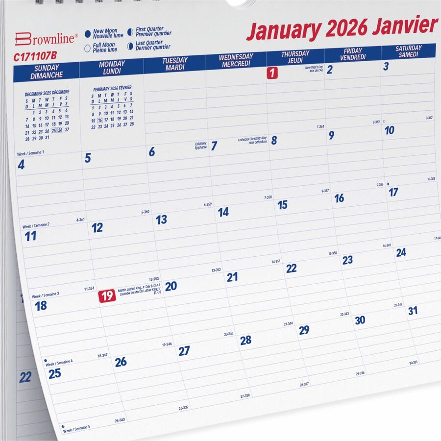 Blueline Classic Monthly Wall Calendar, 15" x 12" , Bilingual - C171107B