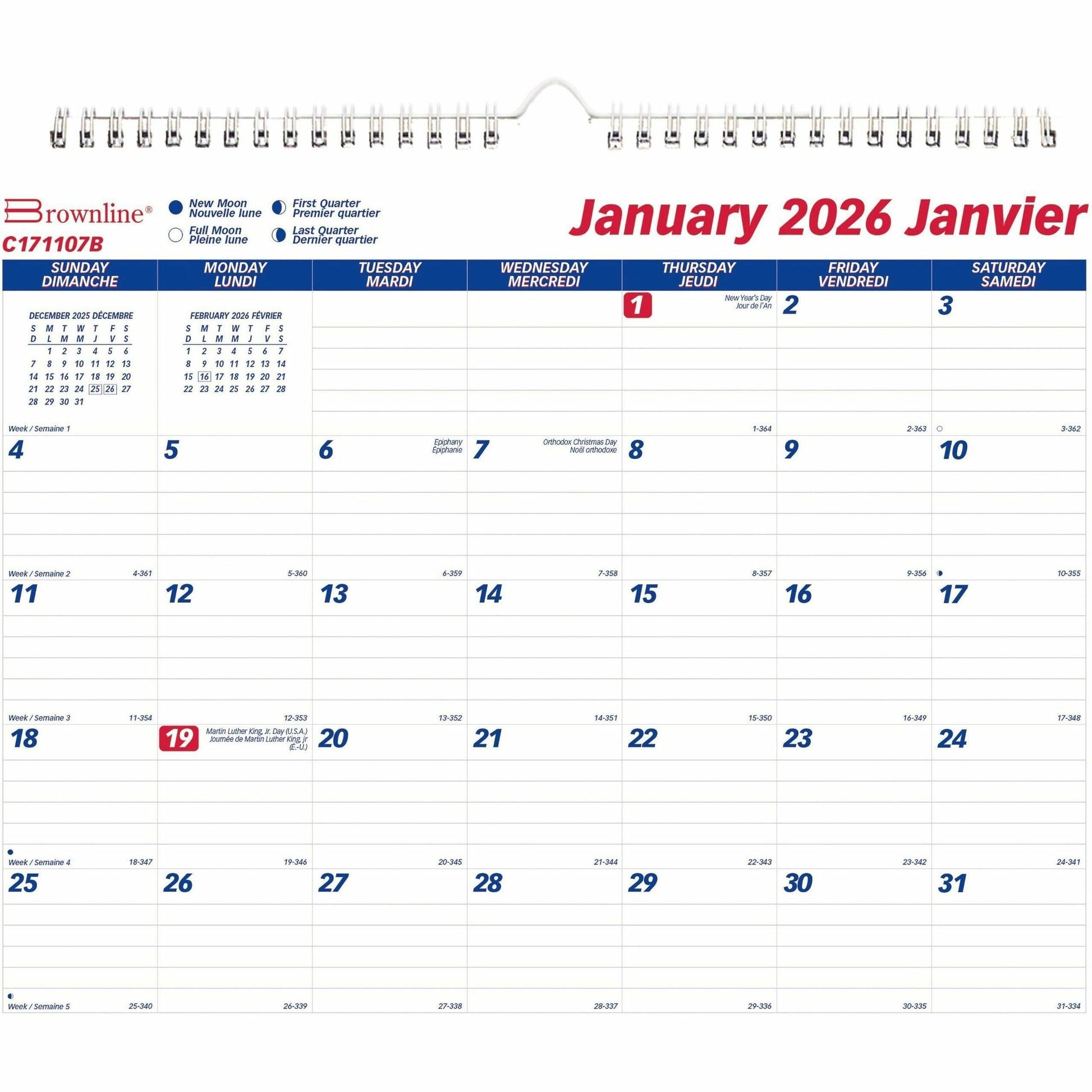 Blueline Classic Monthly Wall Calendar, 15" x 12" , Bilingual