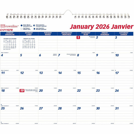 Blueline Classic Monthly Wall Calendar, 15" x 12" , Bilingual