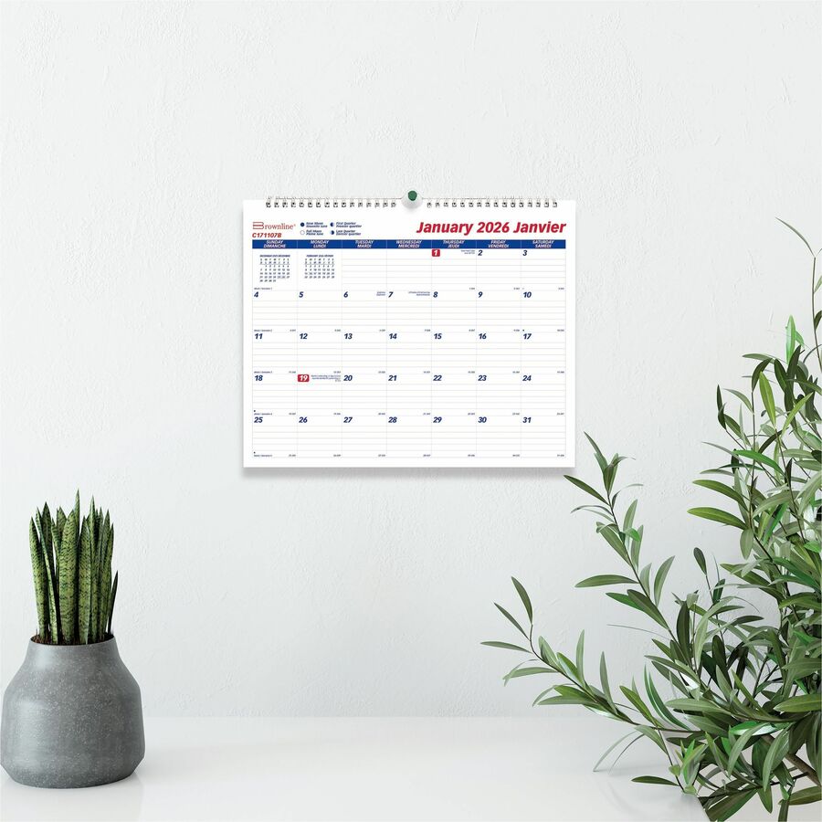 Blueline Classic Monthly Wall Calendar, 15" x 12" , Bilingual - C171107B