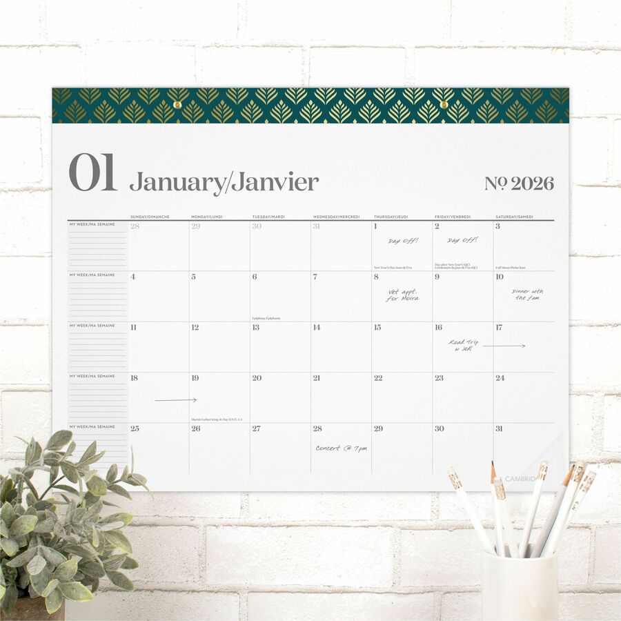 Cambridge Workstyle Monthly Desk Pad Calendar, 21-3/4" x 17" , Bilingual - 1606-704F-26