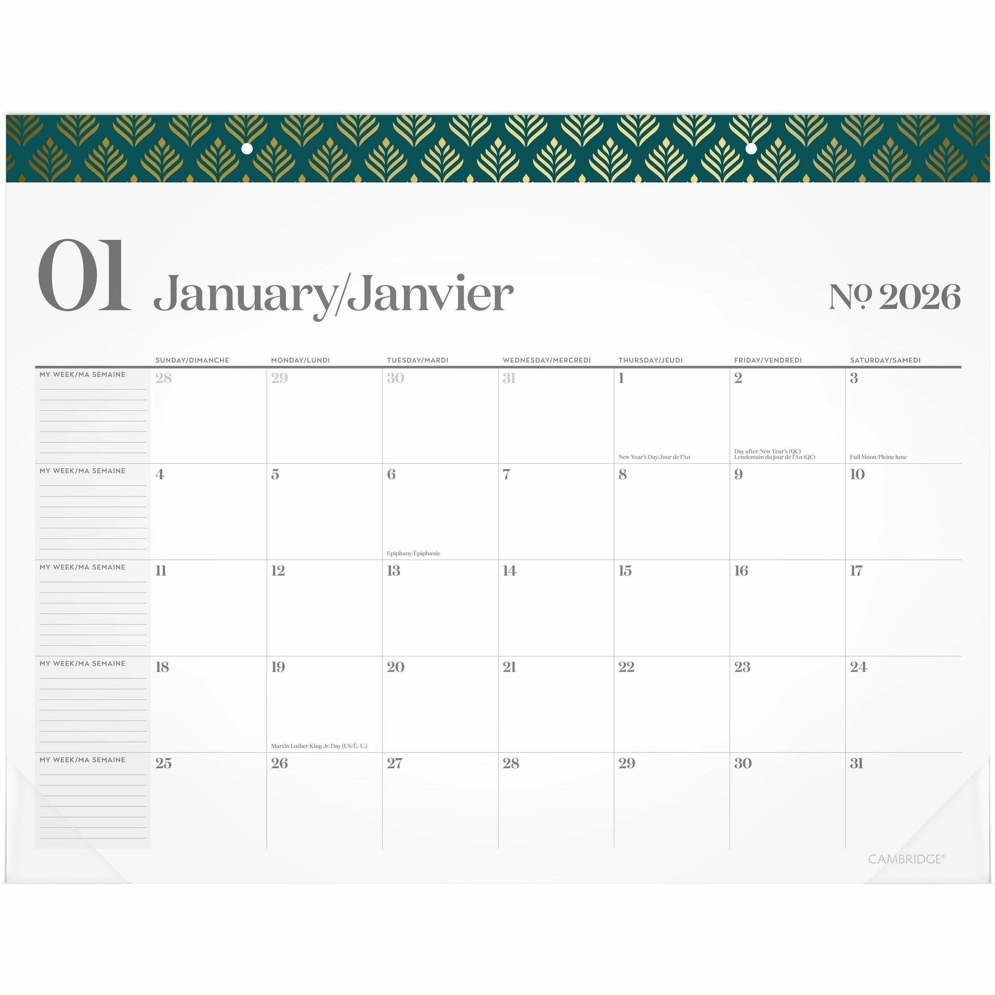 Cambridge Workstyle Monthly Desk Pad Calendar, 21-3/4" x 17" , Bilingual