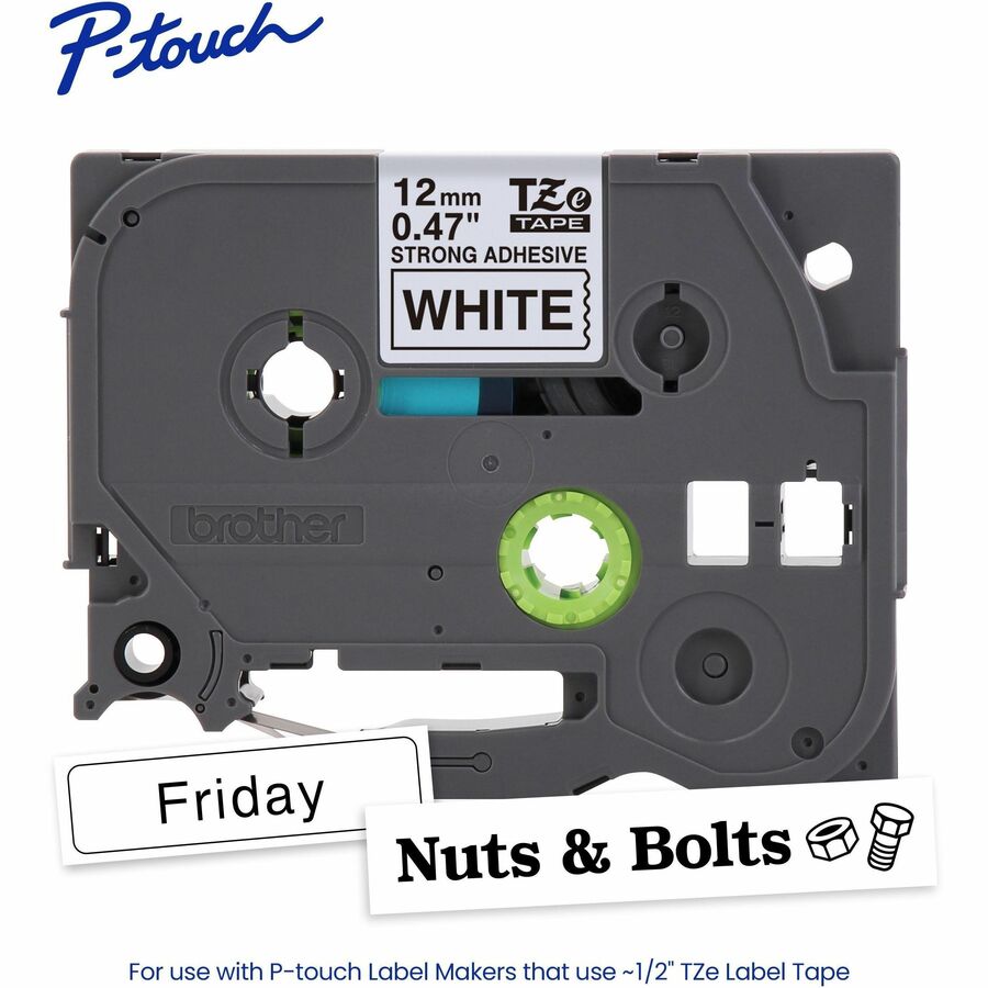 Brother Genuine P-touch TZeS231 BK on WHT Label Tape, Strong Adhesive Lam., 12mmX8m - TZES231G