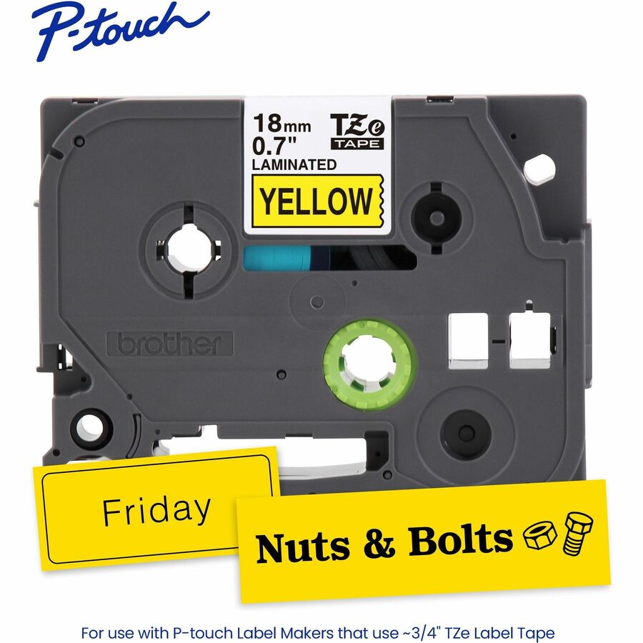Brother Genuine P-touch TZe641 BK on YL Label Tape, Laminated, 18mmX8m - TZE641G